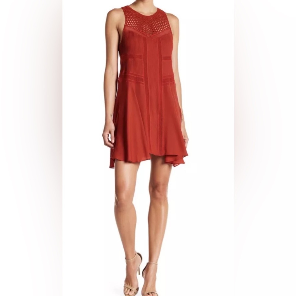 NWT Free People Silky Pleat crochet Dress SM Rust Boho Coachella A.L.C. Elin